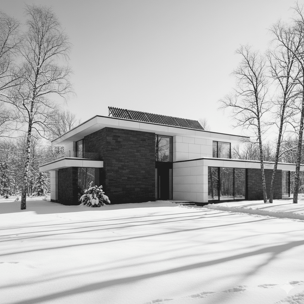 Moderne maja talvel, päikesekollektoritega